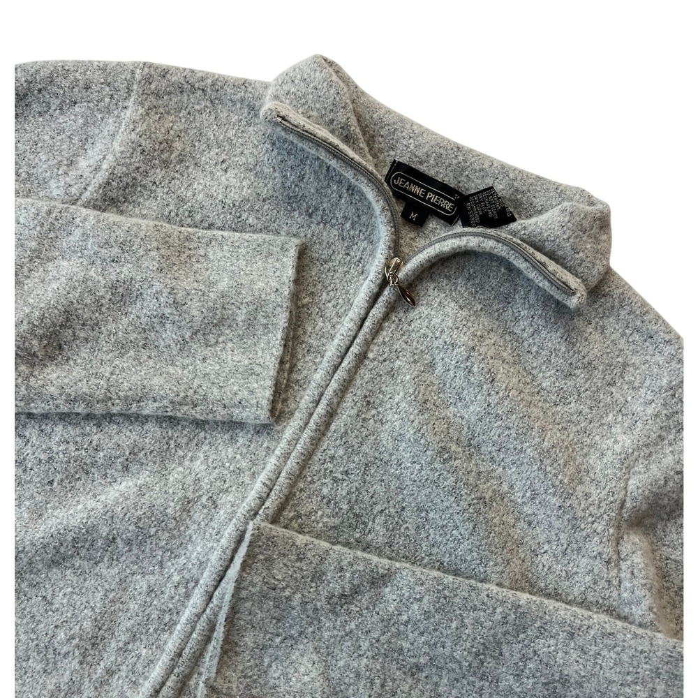 Jeanne Pierre‎ Womens Gray Wool Blend Full Zip Mock Neck Cardigan Sweater Size M